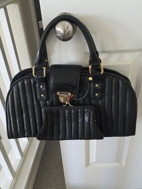 Black Quilted Top-Handle Women's Bag with Gold Hardware